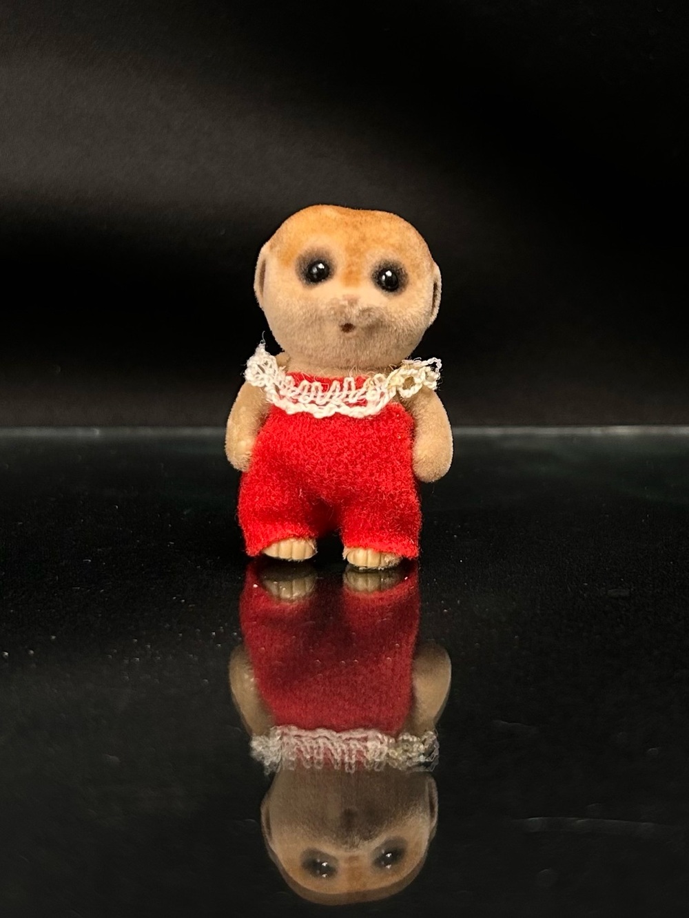 Plush Petite Animal Figure with Red Outfit and Lace Collar